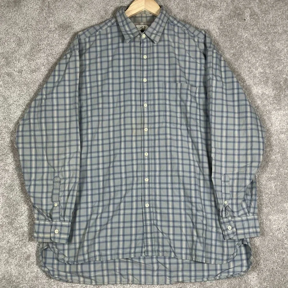 Vintage J. Crew Oarsman Shirt Mens XLT Blue Plaid Long Sleeve Cotton Distressed